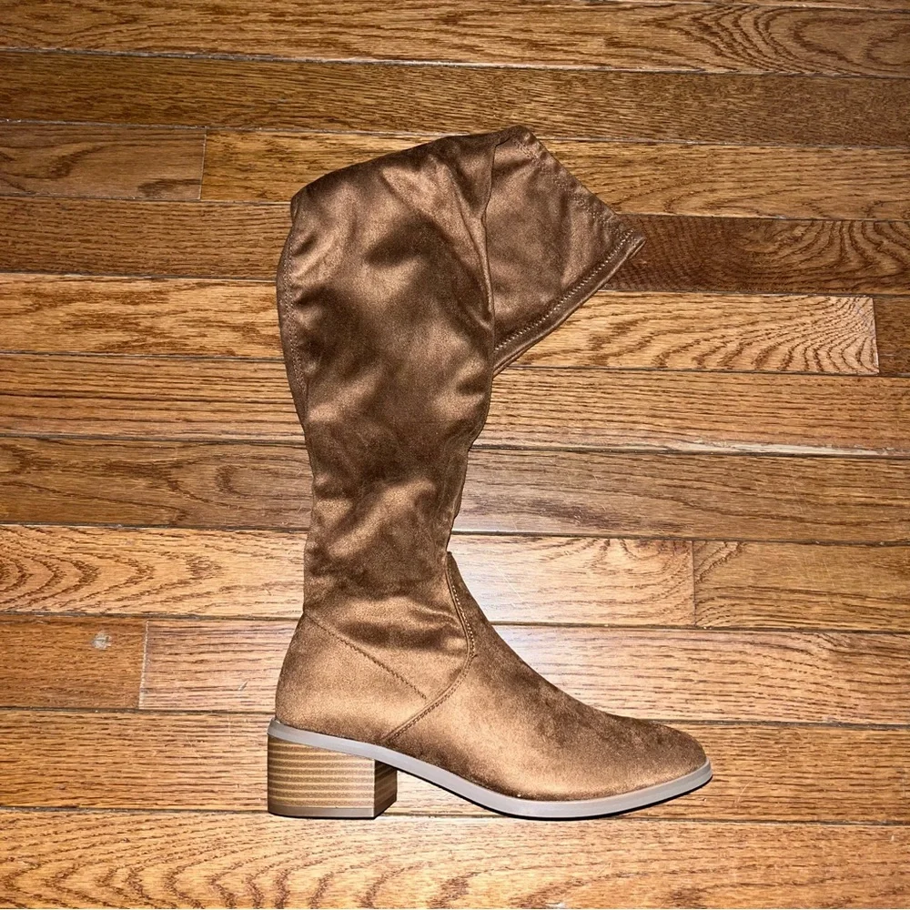New York & Company Rana Faux Suede Tall Boots Cognac Brown Women’s Size 6